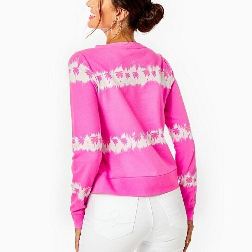 Lilly Pulitzer - Gayl Sweatshirt Plumeria Pink Paradise Palm Tie-Dye Stripe SM - Picture 3 of 4